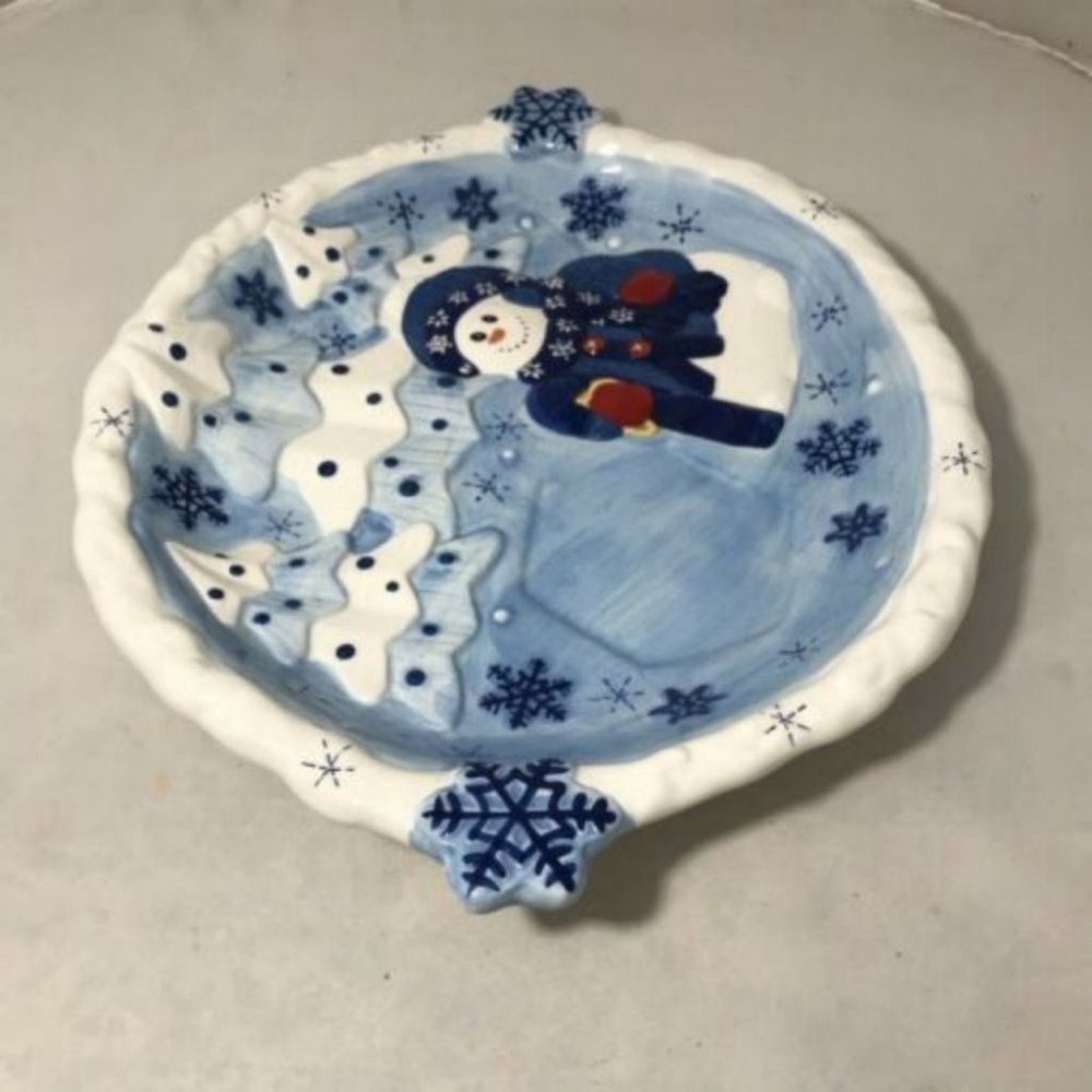 BICO China Snowman Ceramic Serving Platter Tray Christmas Holiday - Picture 2 of 10
